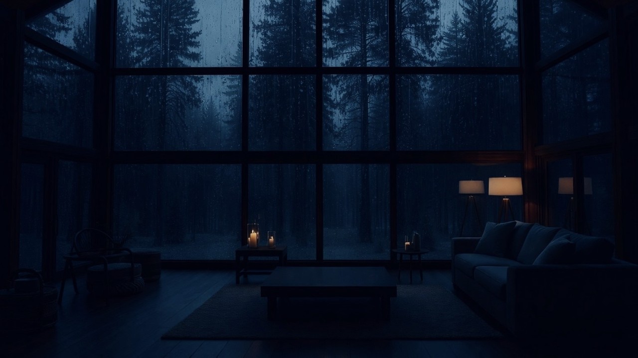 Heavy Rain on Cabin Windows in a Dark Room 🌧 Deep Sleep, Focus, Meditation & Relaxing Night Ambience