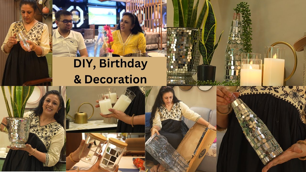 Glass Bottle DIY, Birthday Celebration, खाली बोतल DIY से टेबल सजाया Beautiful Living Room Decor