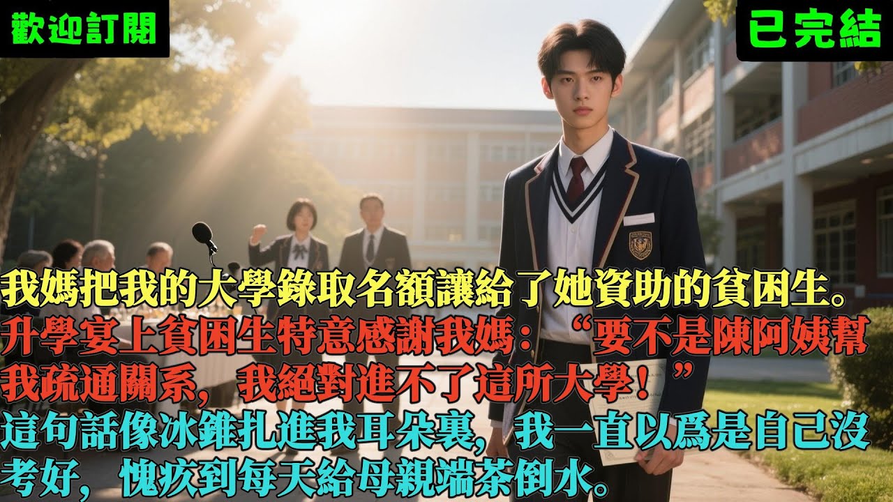已完結爽文《升學宴上我媽把我的大學名額給了她窮學生》林曉陳敏 #小说#完結爽文#一口氣聽完#有聲書