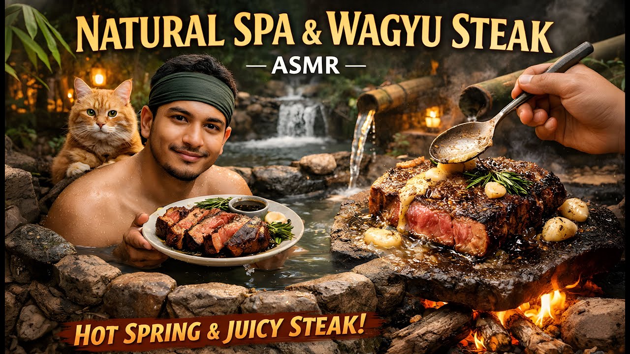 Building a Natural Spa & Cooking Wagyu Steak | Bushcraft Outdoor ASMR Relaxing