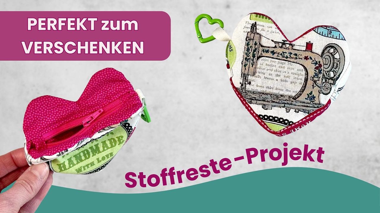 Kleines Herz-Täschchen nähen | Süße Geschenkidee aus Stoffresten