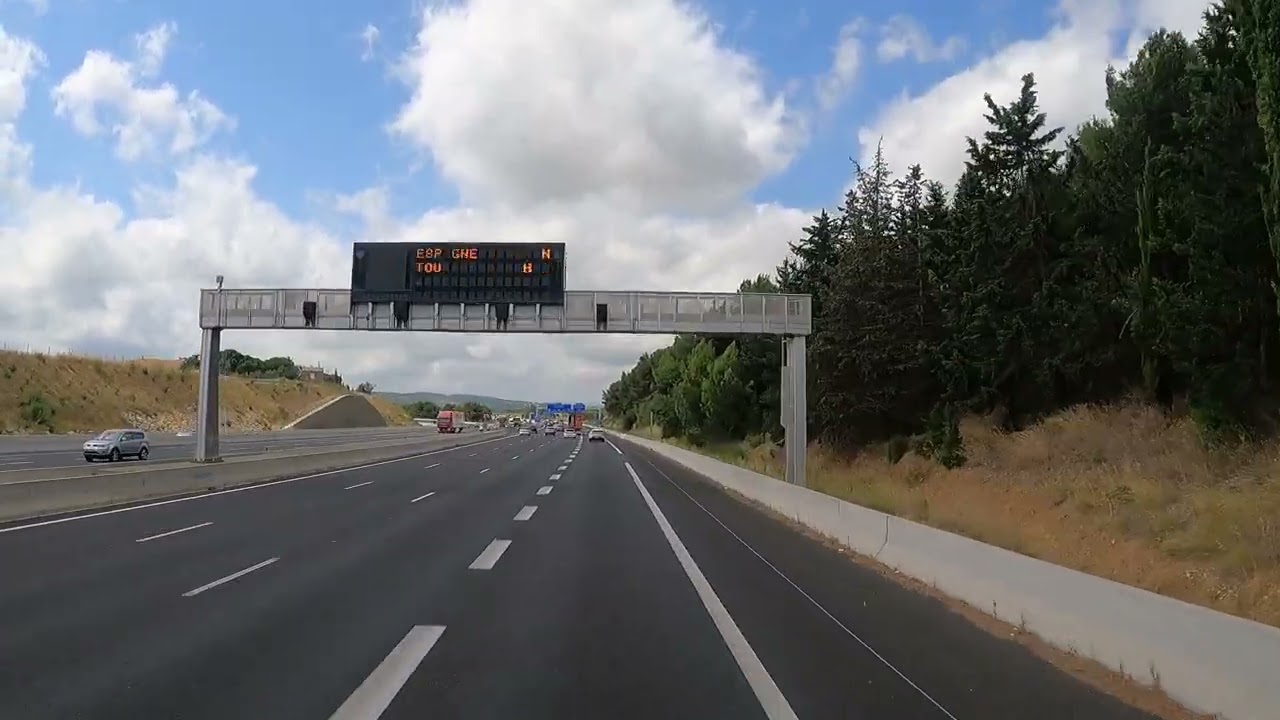 France. Autoroute A61. Narbonne - Toulouse. Driving with a truck.