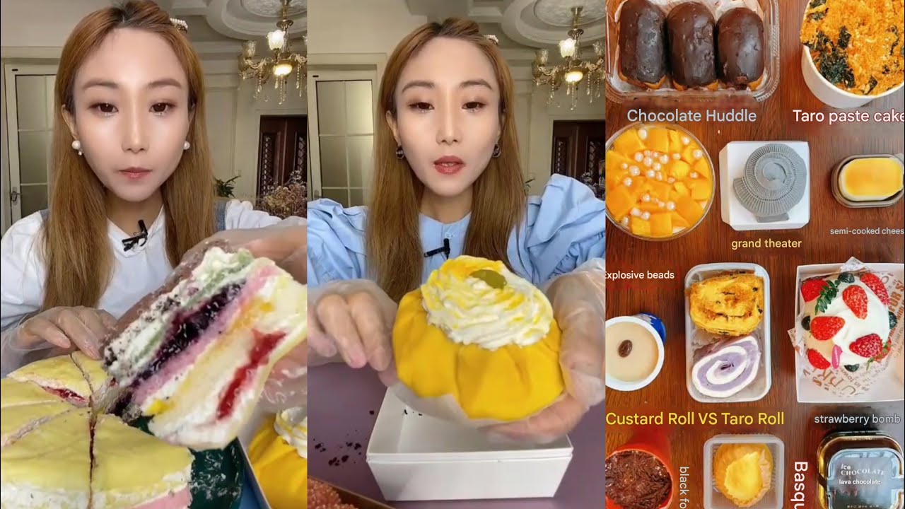 Dessert Mukbang | 🍓Strawberry Cake,Tiramisu, Crepe Cake,MoonCake,Taro Roll 
