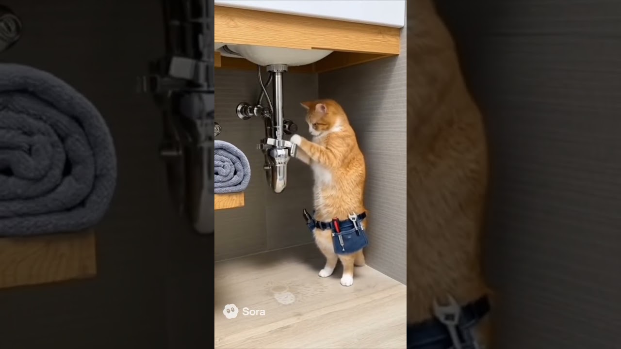 Cat Plumber  #ai #sora2 #funny #cat #plumbing