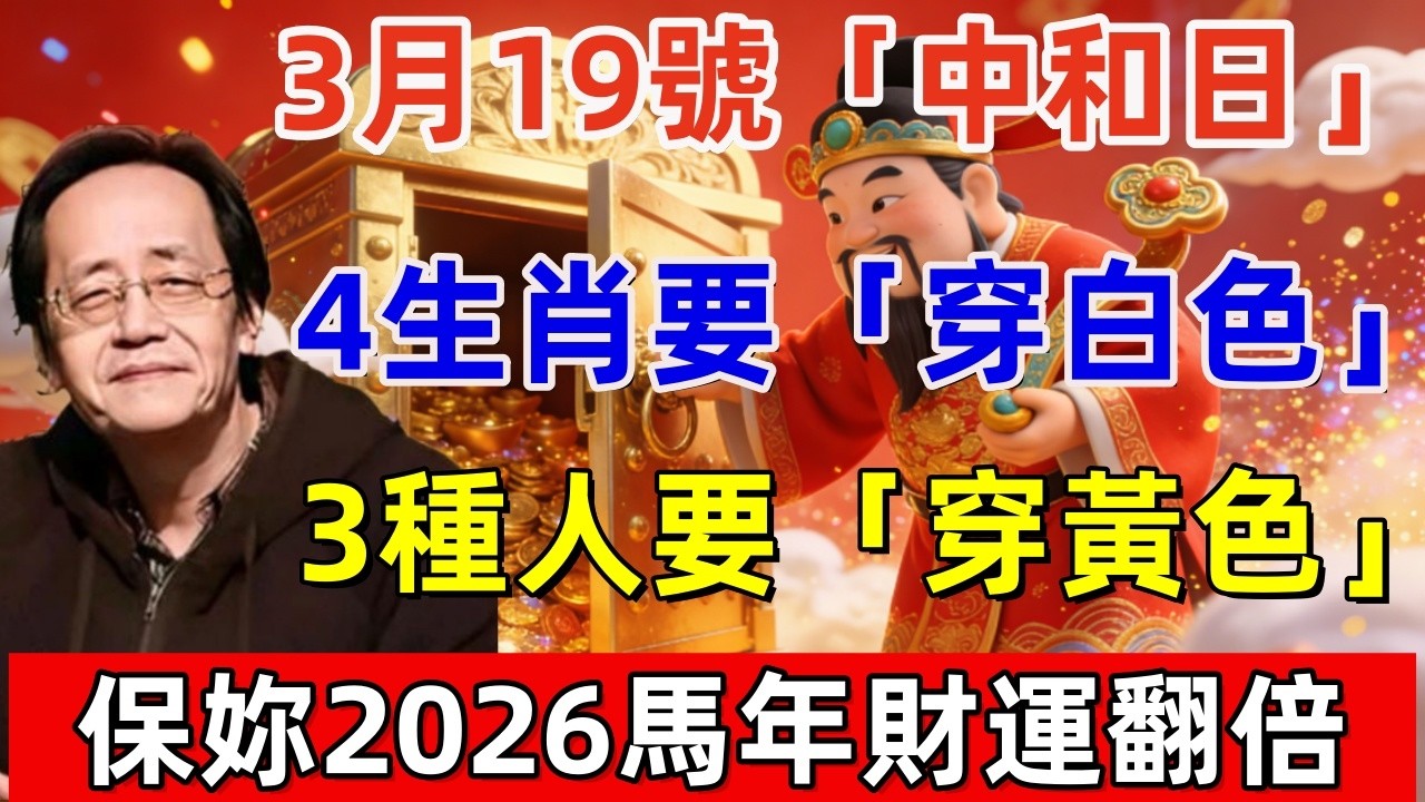 3月19號，二月初壹，「中和日」，4生肖要「穿白色」，3種人要「穿黃色」，菩薩保妳2026馬年財運翻倍好運連連！#佛缘#风水  #佛教 #命理 #横财 #易经 #佛法 #佛陀 #佛學#运势#偏财