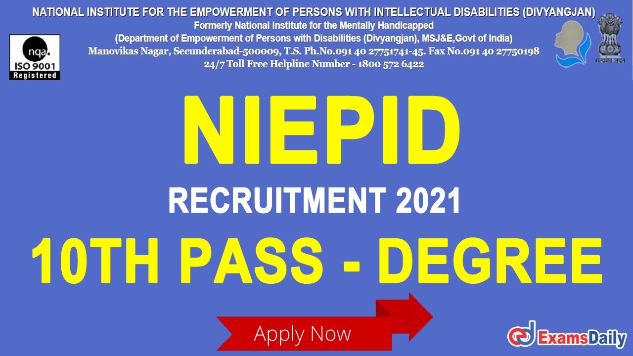 NIEPID Recruitment 2021 - Notification | NIEPID Latest Vacancy Update | NIEPID 2021