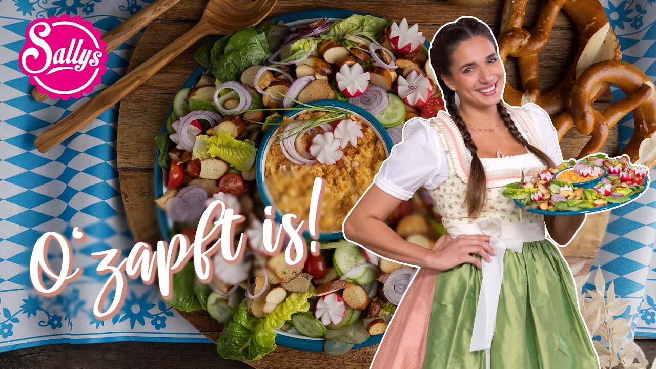 Oktoberfest Snack Brezelsalat mit Obazda / knusprige Brezn