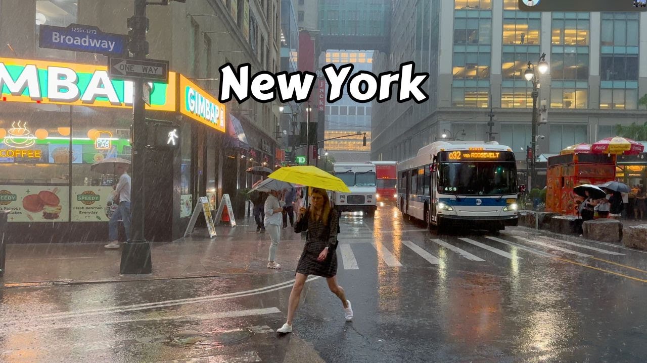 4k Rainstorm Walk New York City - Heavy Rain And Thunderstorm Lightning Sounds For Sleeping