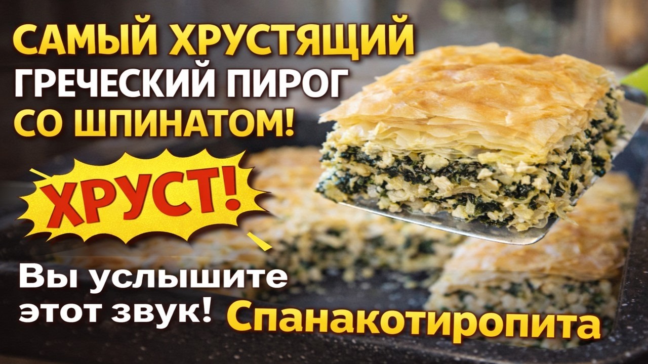 Самый хрустящий греческий пирог со шпинатом! Вы услышите этот звук! — Спанакотиропита