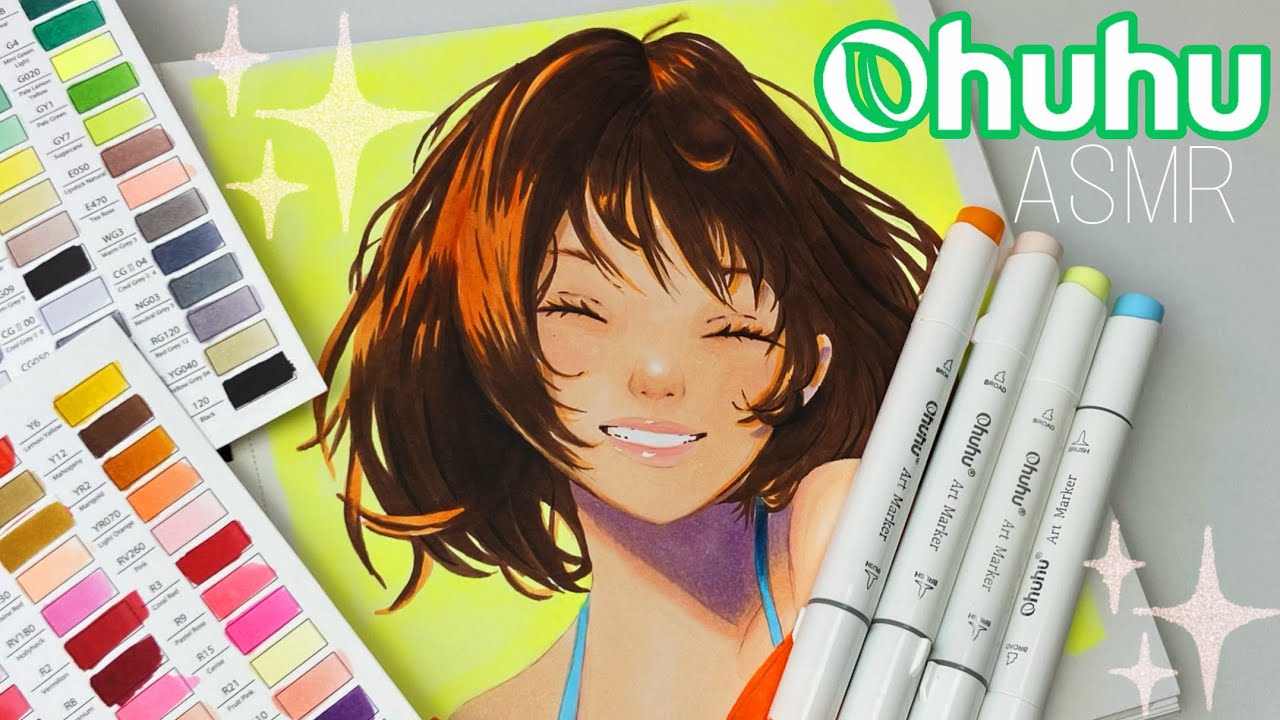 trying out Ohuhu alcohol markers - ASMR - swatching and coloring