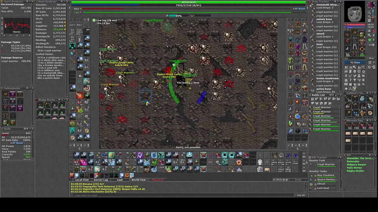 Bounty task de Crypt Warrior 355/355 Elder Druid 850 Kalibra #tibia#mmorpg #bountytask
