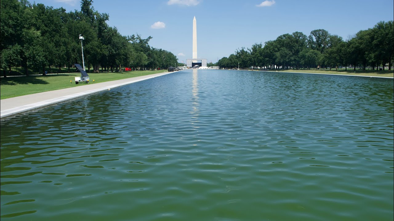 Is the reflecting pool green again? Kind of depends how you look at it.