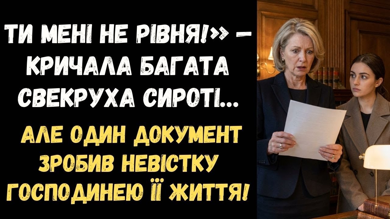 ВОНА ХОТІЛА РОЗЛУЧИТИ СИНА З СИРОТОЮ... АЛЕ ДІЗНАВШИСЬ ПРАВДУ В НОТАРІУСА, ВТРАТИЛА ДАР МОВИ!