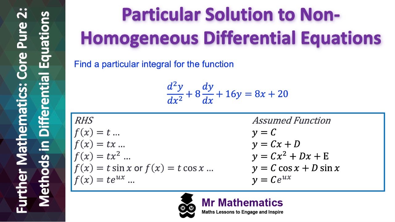 Particular Integrals of Differential Functions | Mr Mathematics