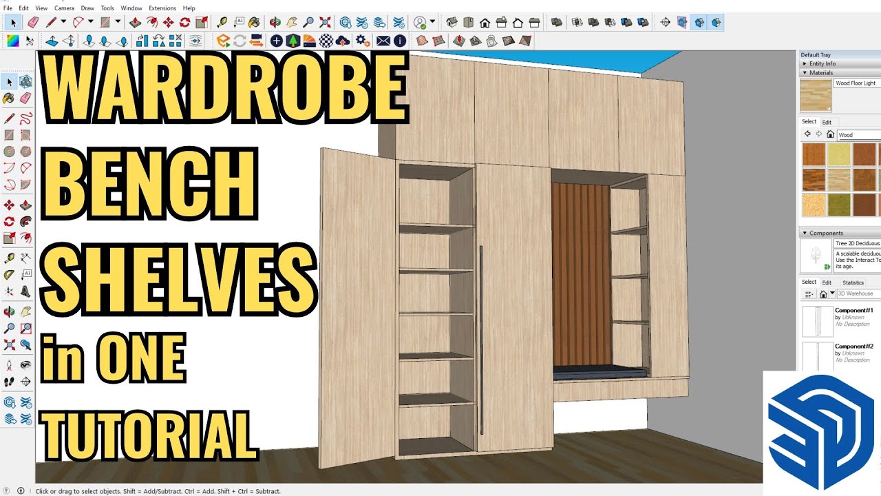 SKETCHUP INTERIOR | WARDROBE WITH BENCH & SHELVES