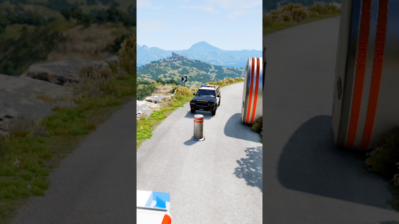 Cars & Van Vs Bus Giant Pit Bollards Crash BeamNG.drive #shorts