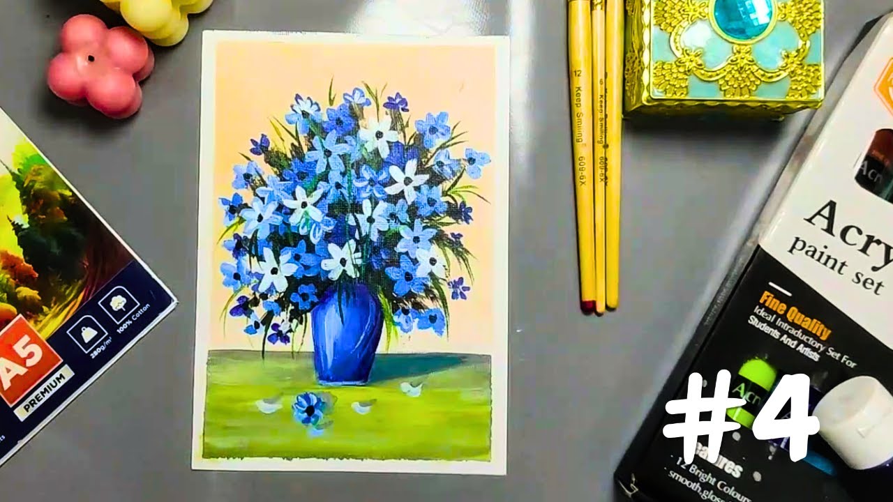 Eye-Catching Acrylic Painting of a Beautiful Blue Flower Pot - Acrylic Painting - Video: 4