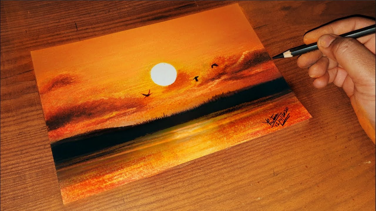 Sunset Scenery Drawing with soft pastels for beginners step by step | Pritam Saha Arts