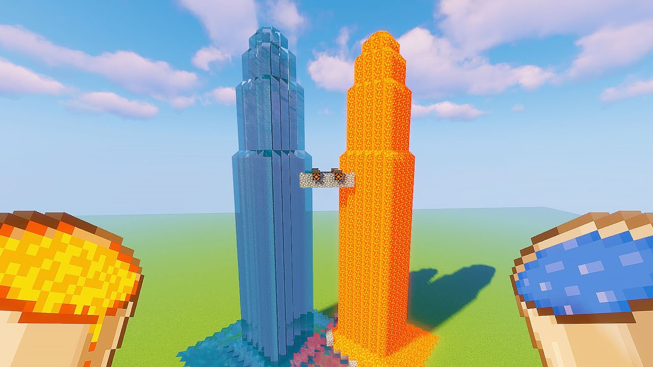 How to Build Easy Twin Tower with Only One (Water + Lava) in Minecraft