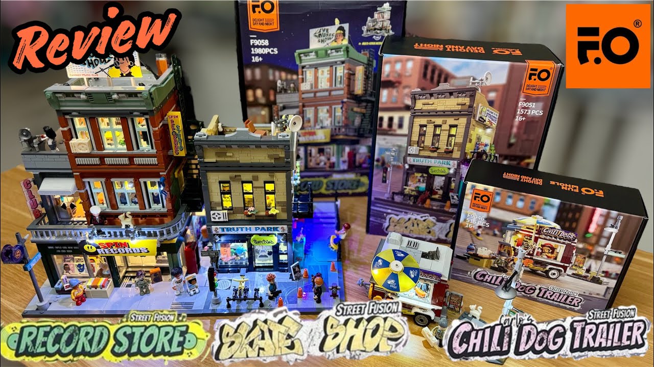FunWhole's Street Fusion Collection: Record Store, Skate Shop, & Chili Dog Trailer.