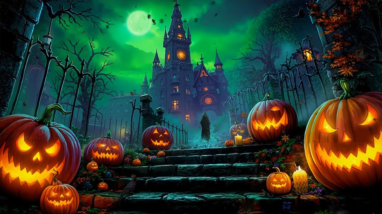 Trick or Treat 🎃Dark Halloween Haunted Castle Ambience | Pumpkin Lights for Spooky Relaxation