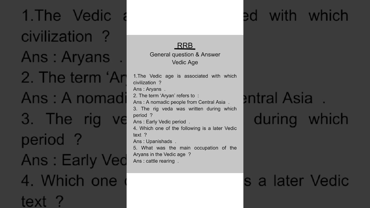 Vedic age. RRB most important question & answer#compititve #exam #likes #vedicage #comment #viral