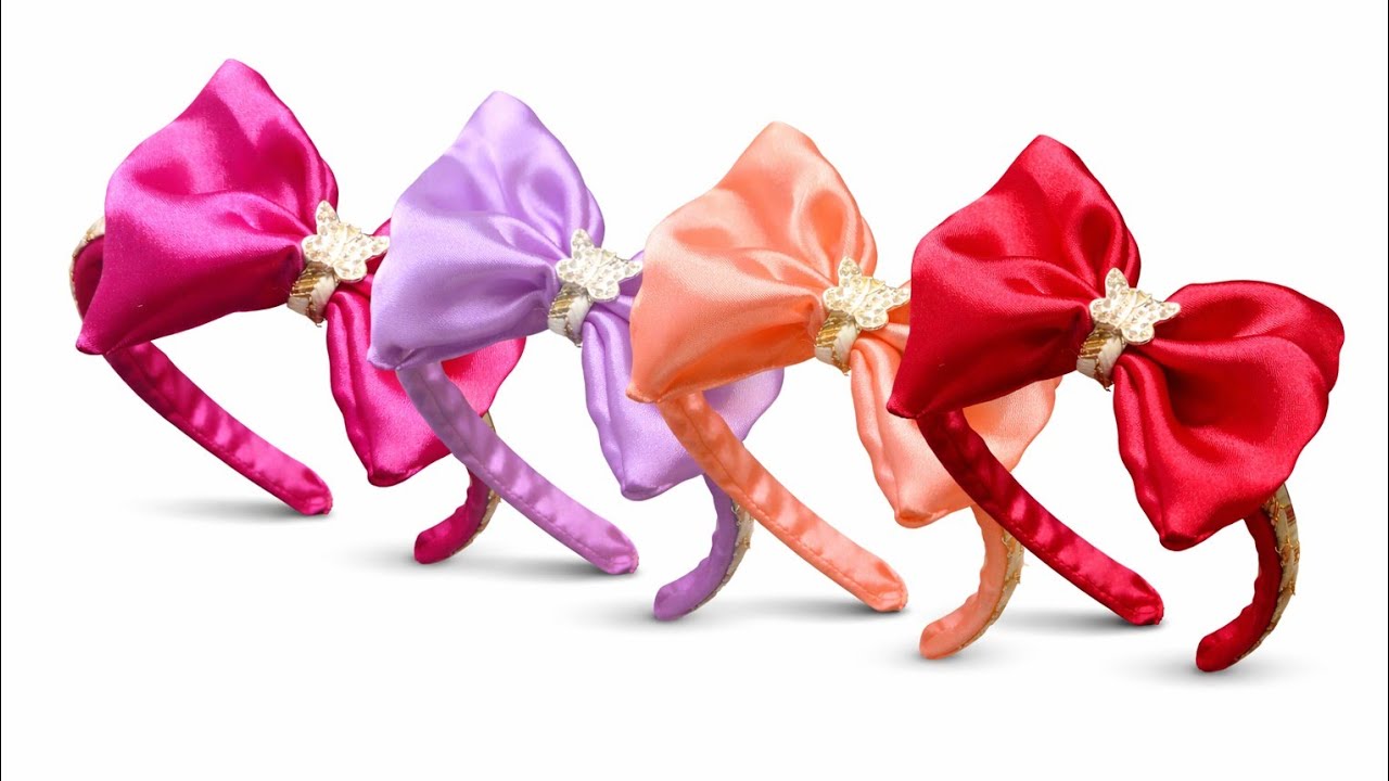 Beautiful satin bow hair band making at home |easy DIY hair band craft tutorial. 🥰