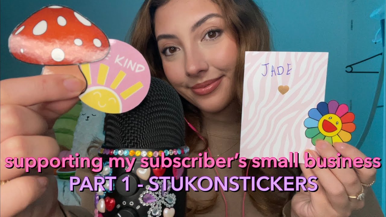 ASMR Supporting my subscriber’s small business 💜 PART 1 - STUKONSTICKERS unboxing!! | Whispered