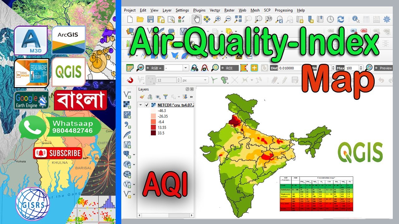 AQI Map in QGIS | Air Quality Index Map in GIS & RS | Location Based Air Quality Index  Map in QGIS