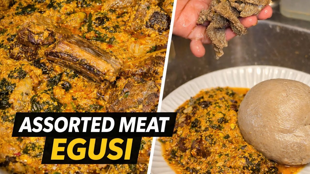How to Make Egusi Soup with Assorted Meat | Beef Ribs, Tripe & Banku