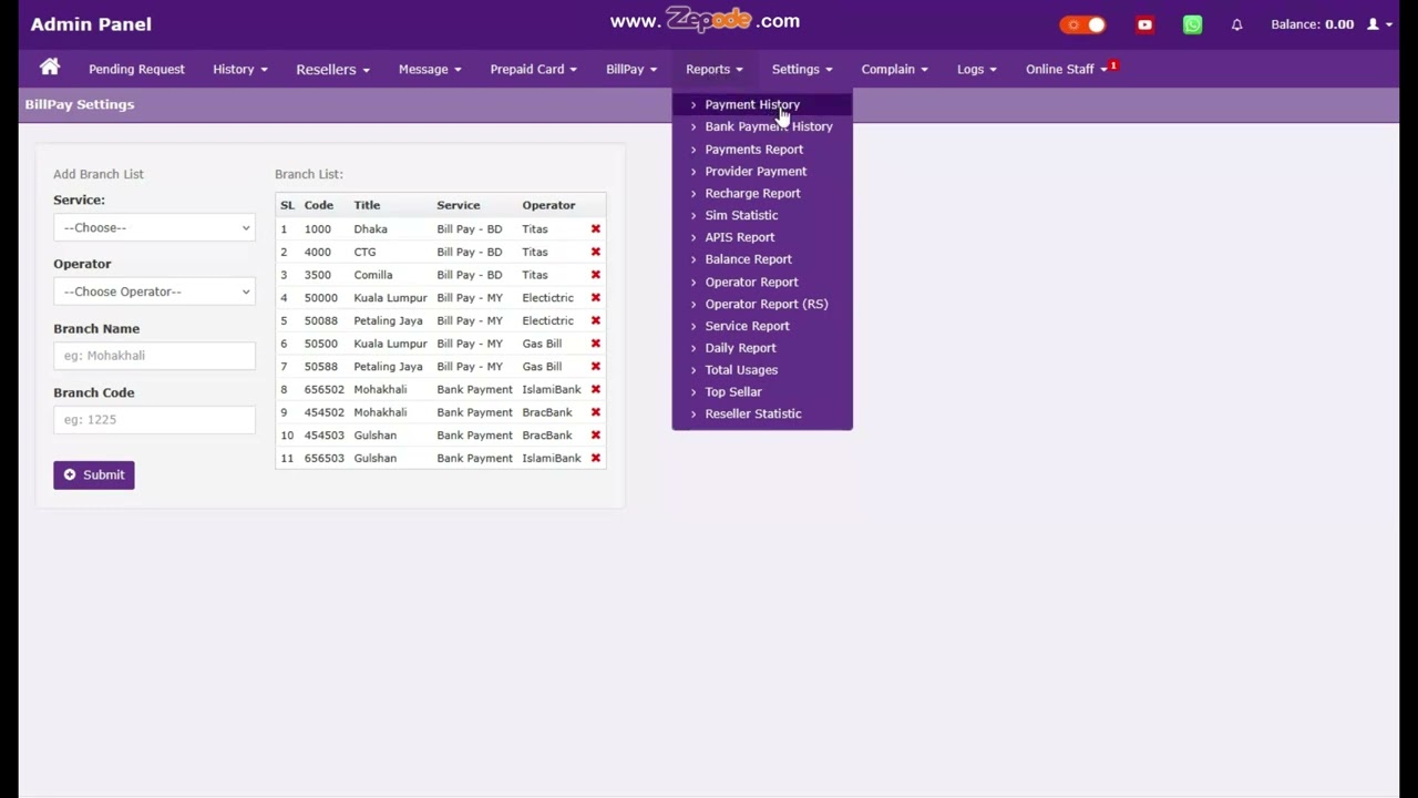 SBS Plus - Admin Panel Menu Descriptions - Mobile Recharge Software Panel
