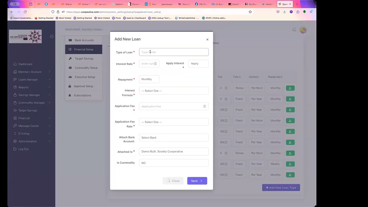 Coopsolve Approval Route, Savings and Loan Setup