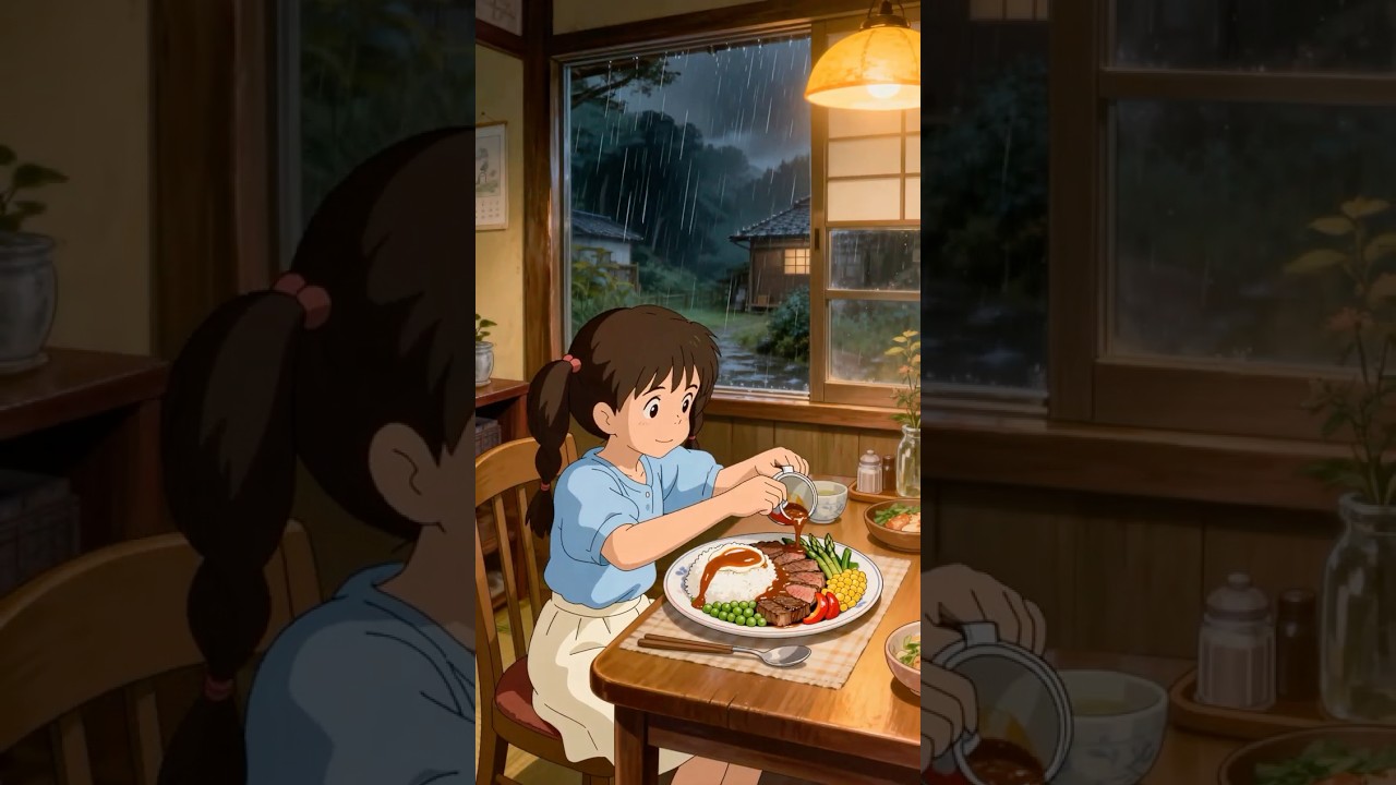 Ghibli-Style Rainy Evening ☔ Sunny Cooking in a Cozy Cabin