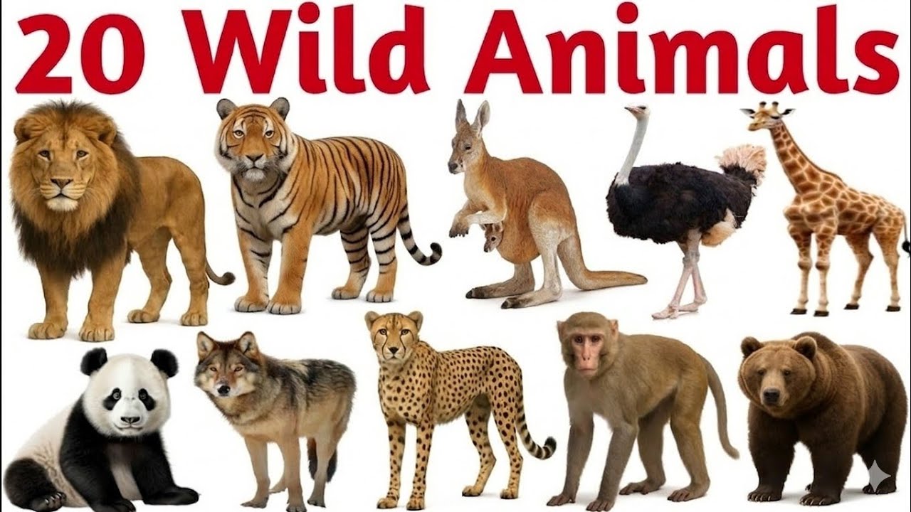 20 जंगली जानवरों के नाम | 20 Wild Animals for Kids | Learn Animal Names in English with Sounds & Fun