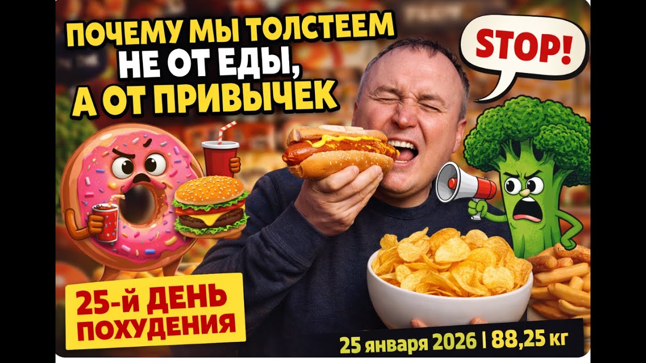 2️⃣5️⃣ День похудения | Почему мы толстеем не от еды, а от привычек? | 25 января 2026 | 88,25 кг