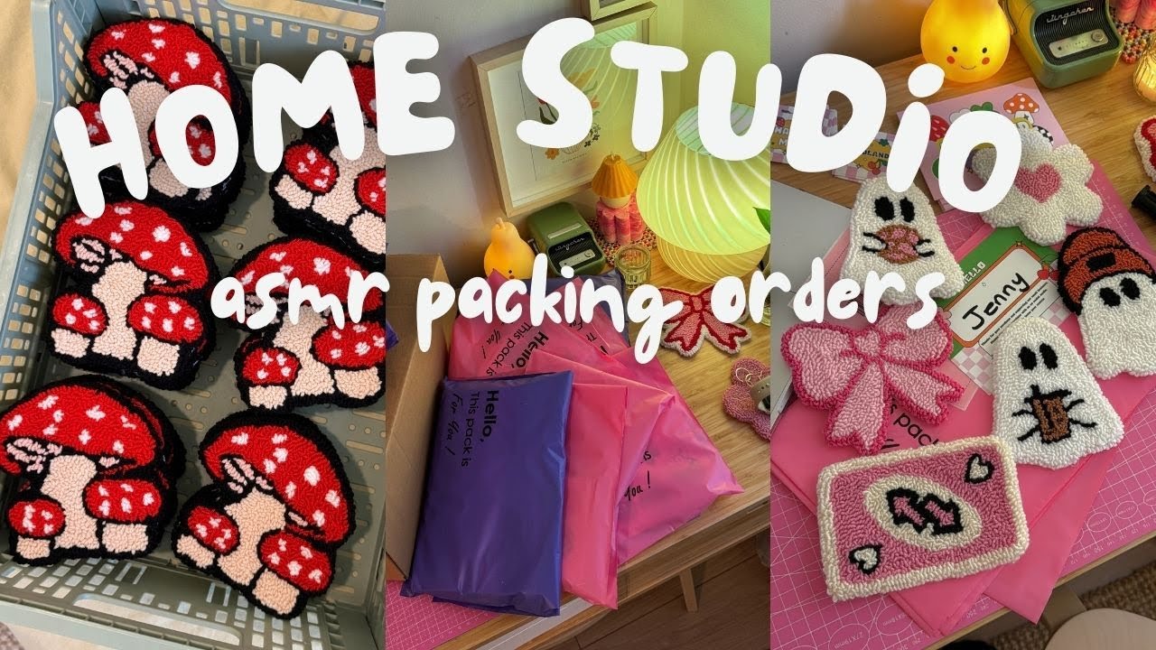 Packing orders asmr 🌾 real time no talking,no music.Punchneedle home studio vlog,smallbiz order pack