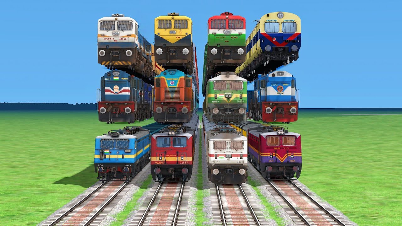 12 TRAINS CROSSING ON TOP OF THE OTHER TRAINS AT BUMPY RAILROAD TRACKS | Train Simulator #railroad