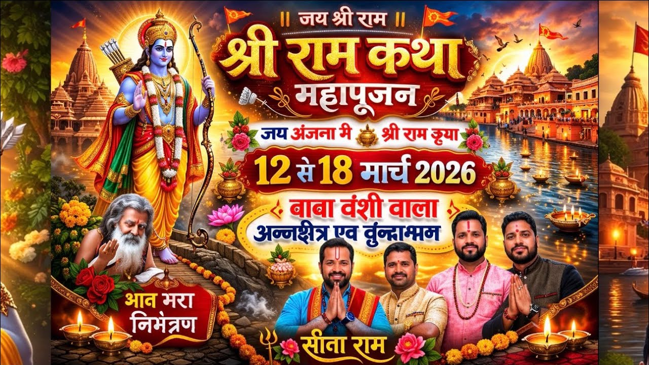 भव्य श्री राम कथा महापूजन 2026 | 12 से 18 मार्च | बाबा बंशी वाला अन्नक्षेत्र | जय श्री राम 🚩