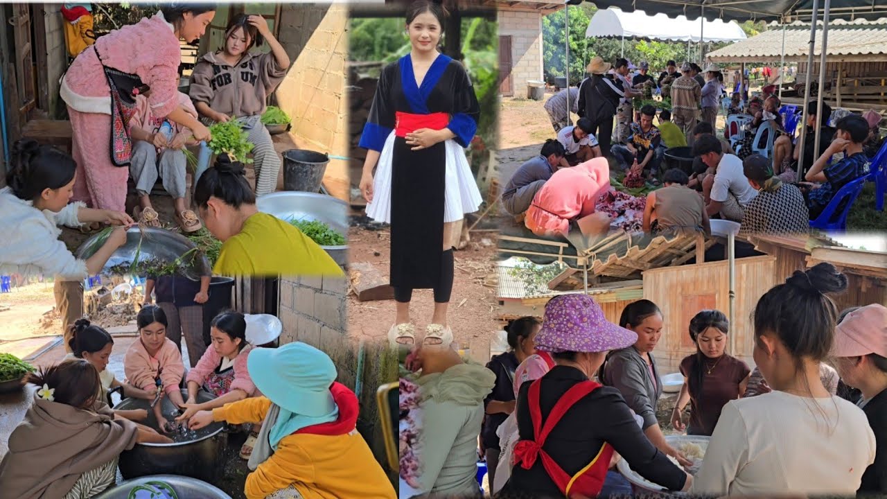 Me ntxhais yeeb laim cov phooj ywg tuaj pab ua hauj lwm tos yeeb laim thiab os