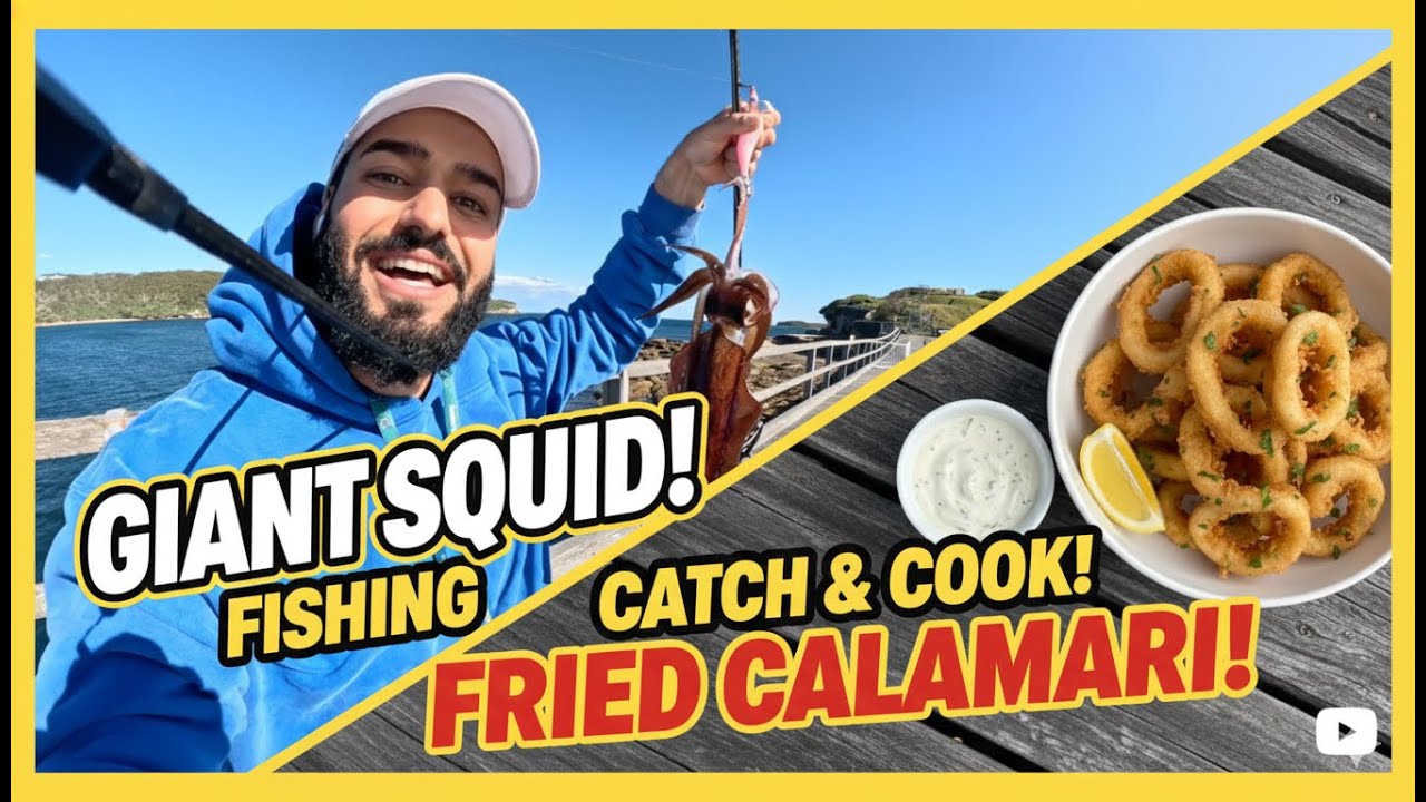 Ep. 8 Land-Based Squid Fishing 🦑🎣 (Fried Calamari Catch & Cook) اصطياد وحش الكالماري وطبخ