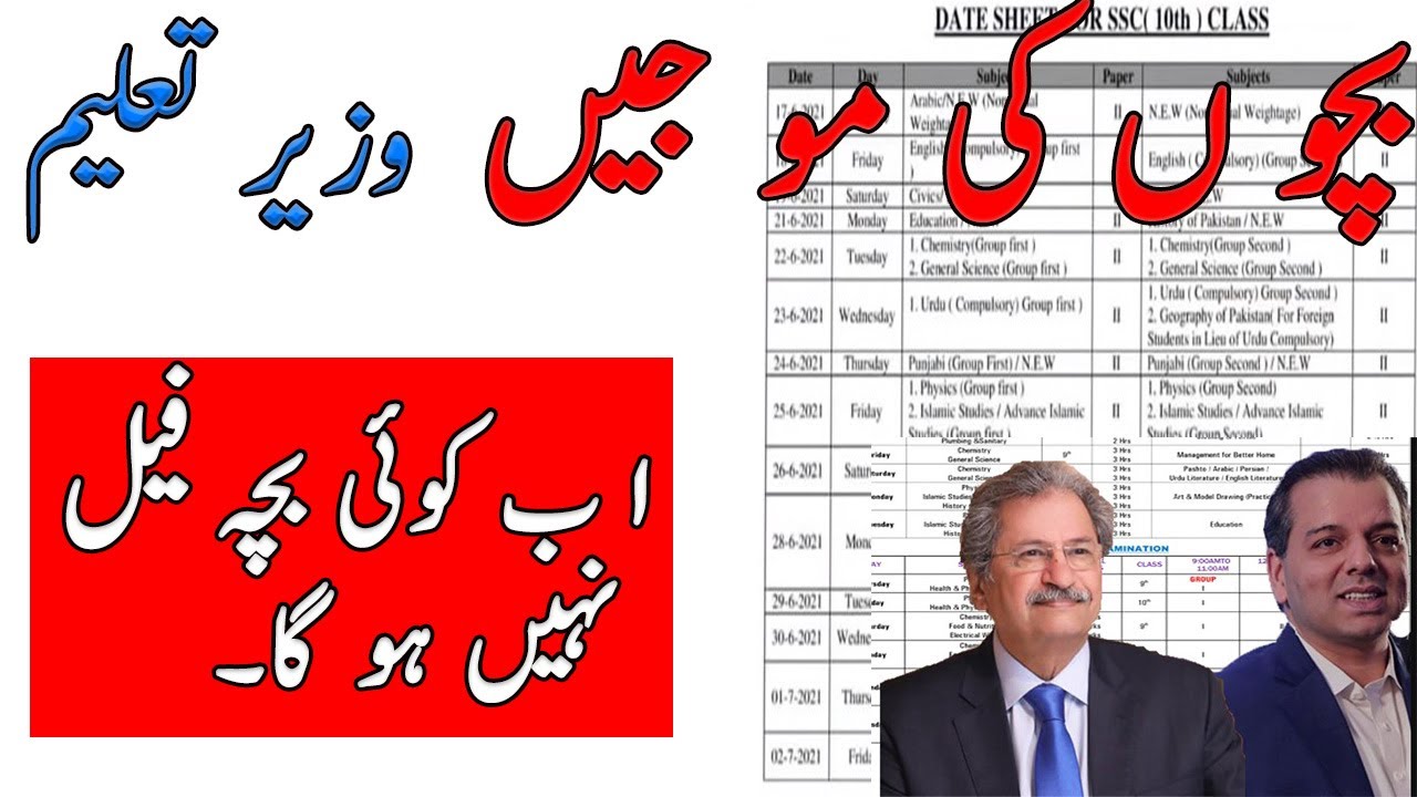 Intermediate Date Sheet 2021, 12th Class Date Sheet 2021, 2nd Year  Date Sheet 2021 BoardExams 2021