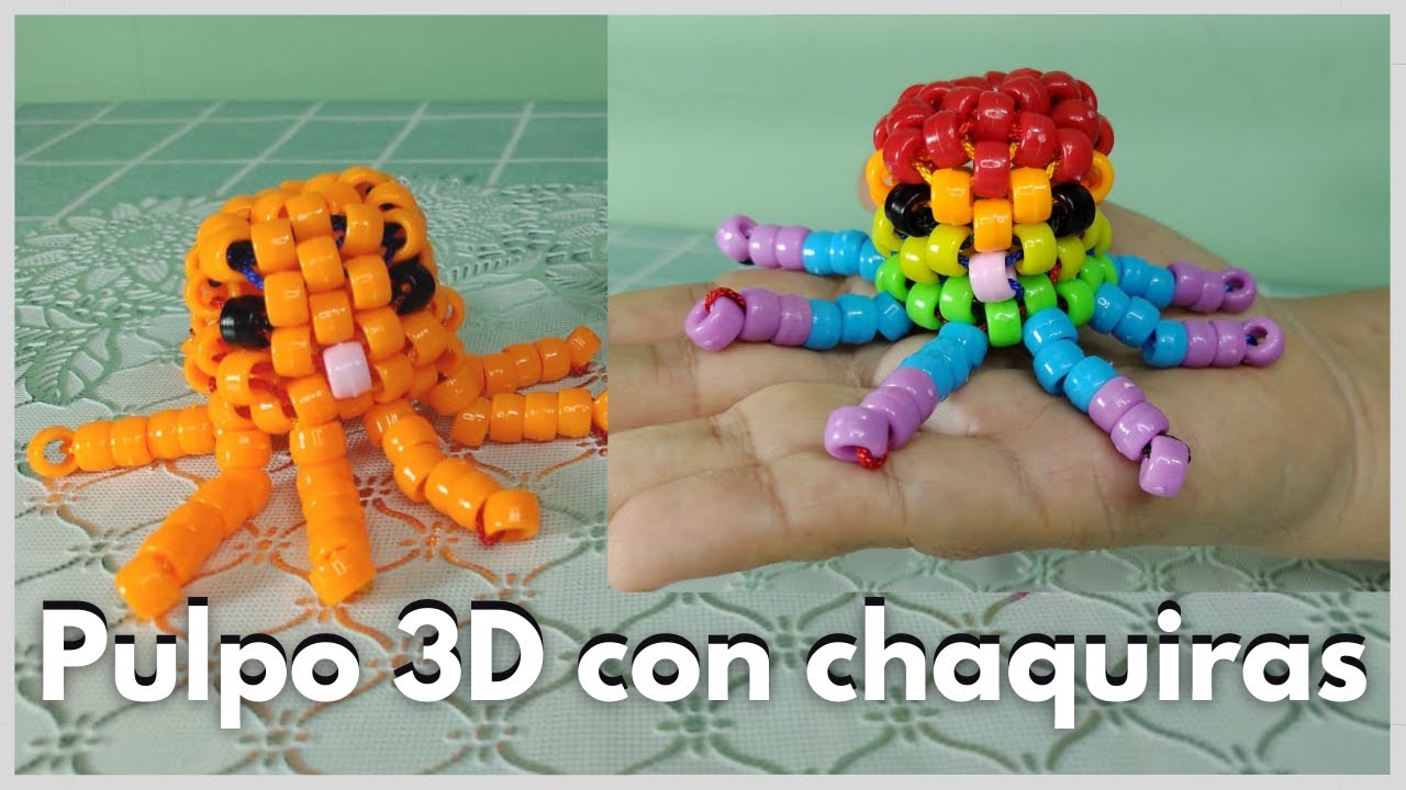 Cómo hacer un pulpo multicolor en 3D, de chaquiras, paso a paso!♥