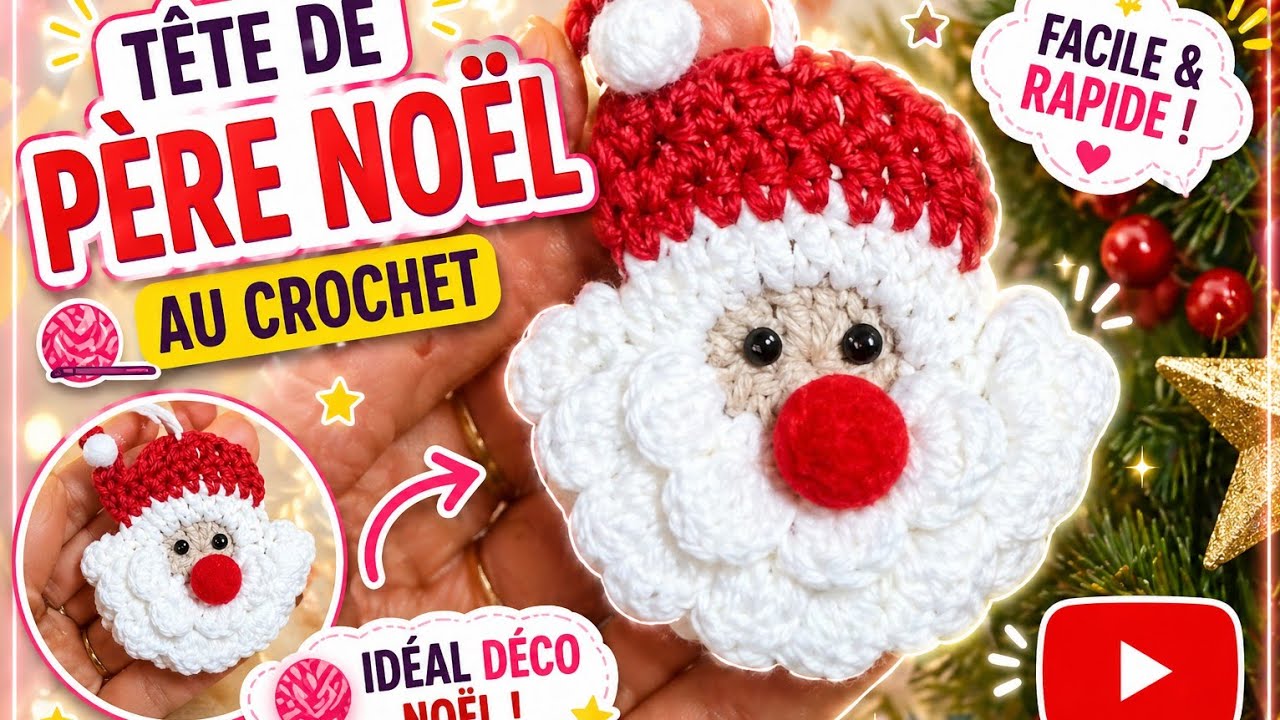 Comment faire une tête de Père Noël au crochet ?? 🎅 #crochet #diy #PèreNoël #decorationnoel