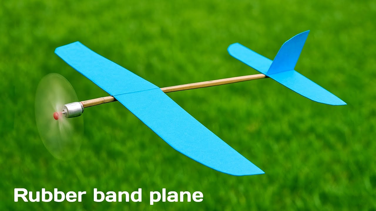 How to make aeroplane with paper - Rubber Band Elastic Powered Aircraft Glider Flying Airplane DIY