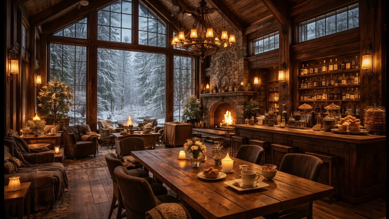 8 Hours | Crackling Fireplace Café Ambience - Relax, Sleep & Focus