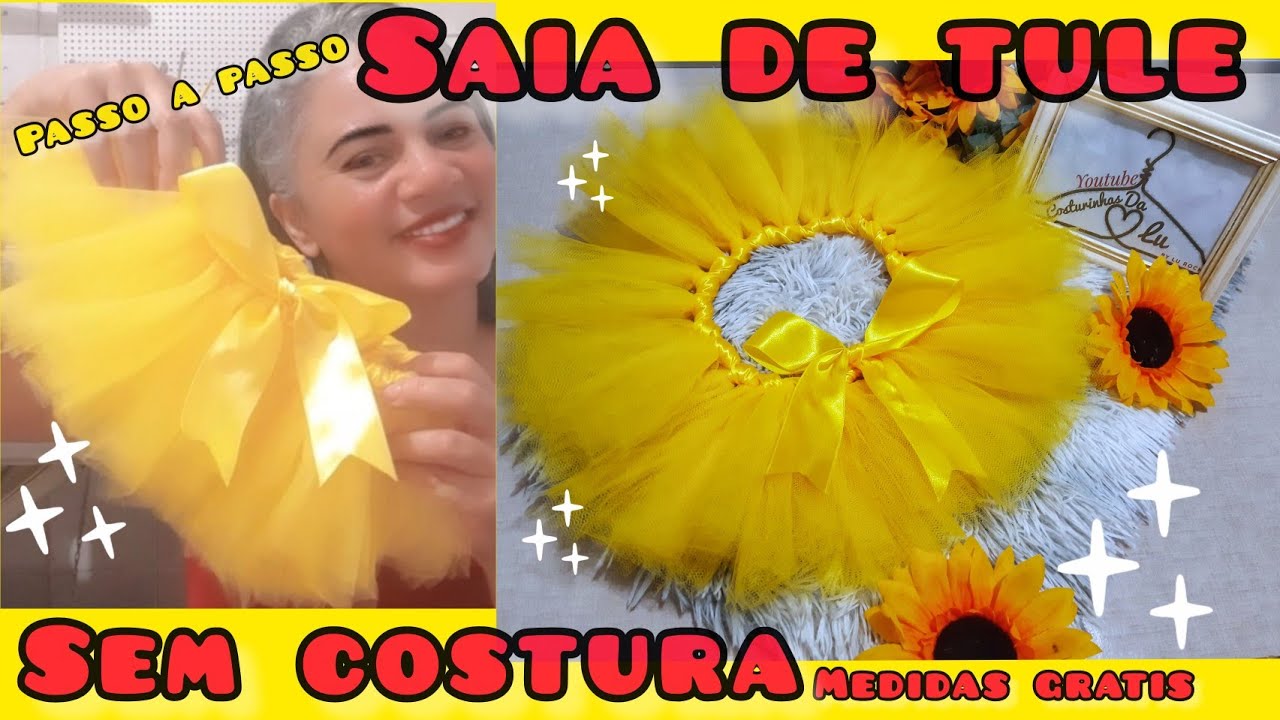 saia de tule(tutu),sem maquina de costura,facil!Medidas Gratís,Rn a12anos !🌻🌻