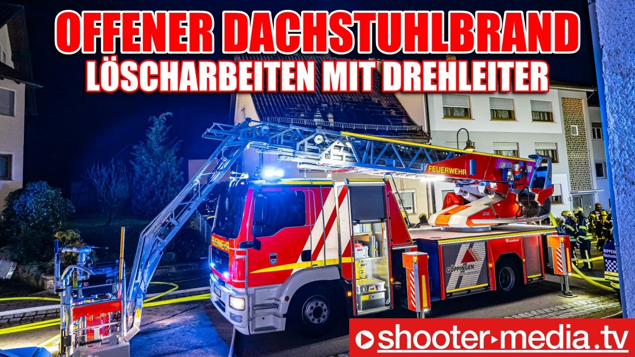 🔥  OFFENER DACHSTUHLBRAND  🔥 | 🚒  Löscharbeiten über Drehleiter & im Dachgeschoss  🚒