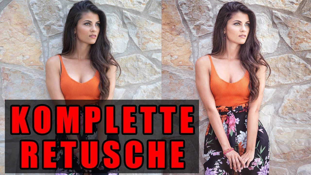 Komplette Portraitretusche einer Frau an einer Steinwand mit Photoshop:-)