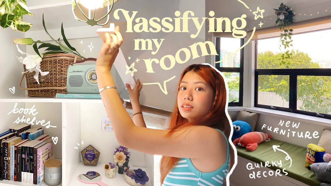 DECORATING MY NEW ROOM 🌷bookshelf tour, building furniture, desk setup!