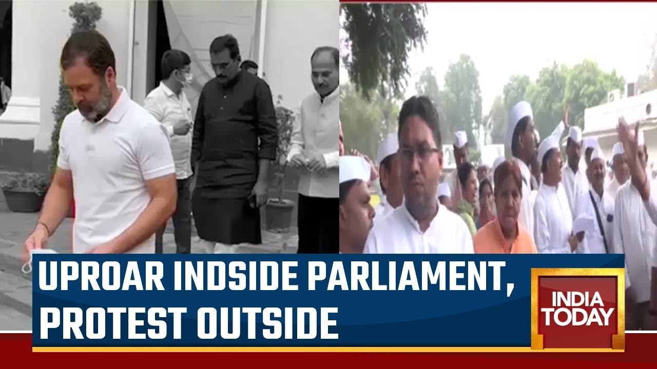 WATCH: Rahul Gandhi At Congress Parliamentary Office; Congress MPs Protest Outside Parliament